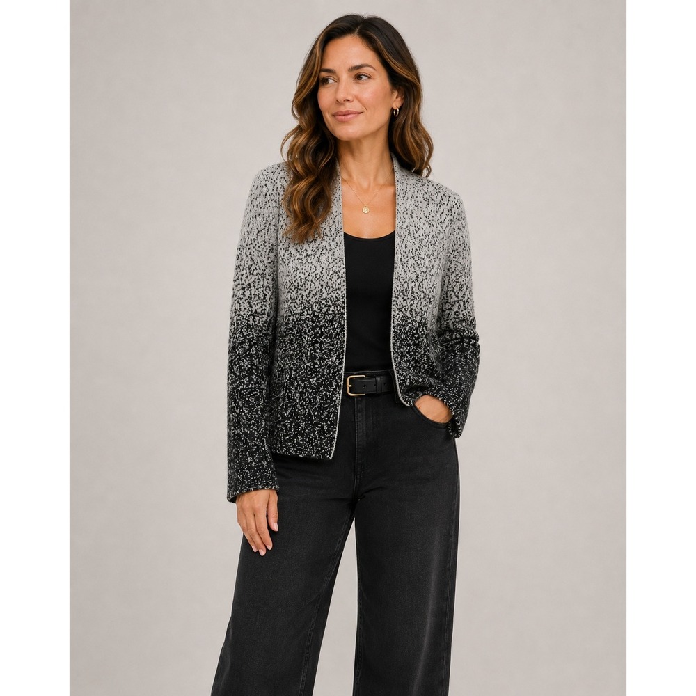 Benedetta B Cardigan Womens M Gray Ombre Merino Cashmere Quiet Luxury Cozy